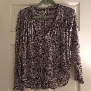 Free People black/blue/cram floral print blouse. Size S/P